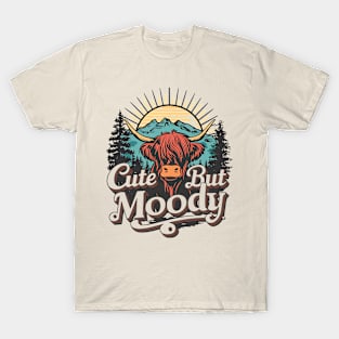 Cute but moody - retro style highland cow design T-Shirt